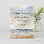 Watercolor Coastal Beach Wedding Invitation Kaart (Staand voorkant)