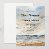 Watercolor Coastal Beach Wedding Invitation Kaart (Voorkant / Achterkant)
