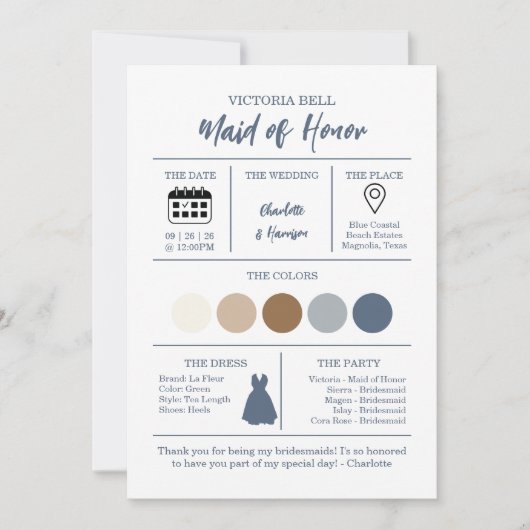 Watercolor Coastal Bridesmaid Information Card Kaart (Voorkant)