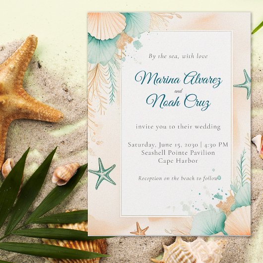 Watercolor Coastal Chic Beach Wedding Invitation Kaart