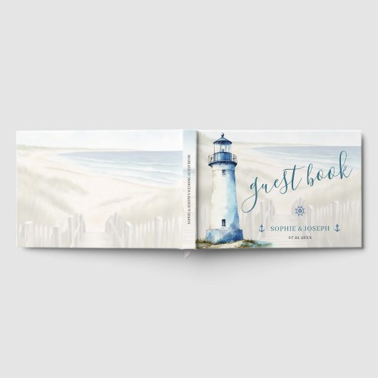 Watercolor Coastal New England Wedding Gastenboek (Volledig)
