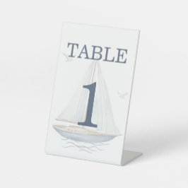 Watercolor Coastal Seascape Table Number Wedding Reclamebord Met Voetstuk