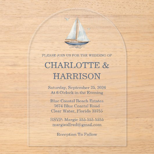 Watercolor Coastal Seascape Wedding Acryl Uitnodigingen (Voorkant)