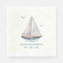 Watercolor Coastal Seascape Wedding Servet