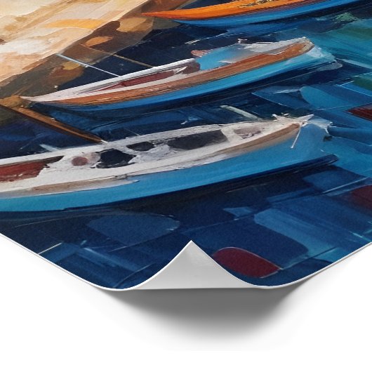 Watercolor Coastal Village  sailboat   Poster