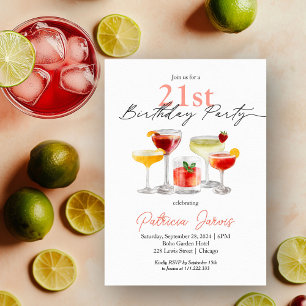 Watercolor Cocktail 21e Verjaardagsfeestje Kaart