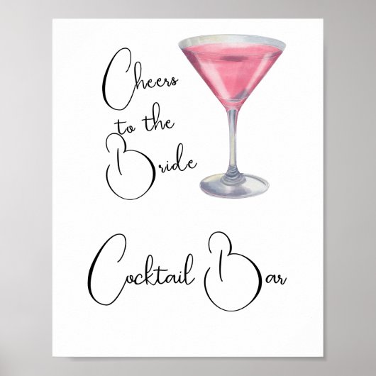 Watercolor Cocktail bar Bridal shower  Poster (Voorkant)
