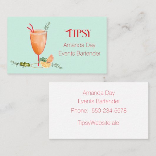 Watercolor Cocktail Bartender Business Card Visitekaartje (Voorkant / Achterkant)