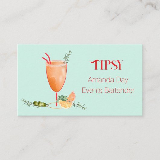 Watercolor Cocktail Bartender Business Card Visitekaartje (Voorkant)