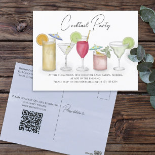 Watercolor Cocktail Dranken QR Code Feest Website Briefkaart
