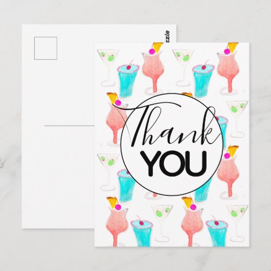 Watercolor Cocktail Margarita Patroon Bedankt Briefkaart (Voorkant / Achterkant)