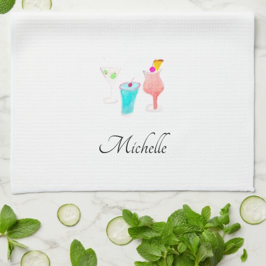 Watercolor Cocktail Margarita Patroon Naam Theedoek (Gevouwen)