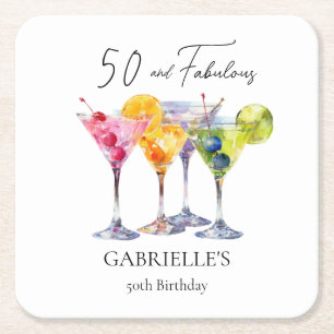 Watercolor Cocktail Martini Gelukkige 50e Verjaard Kartonnen Onderzetters