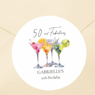 Watercolor Cocktail Martini Gelukkige 50e Verjaard Ronde Sticker
