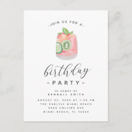 Watercolor Cocktail Minimalistisch Verjaardagsfees Briefkaart