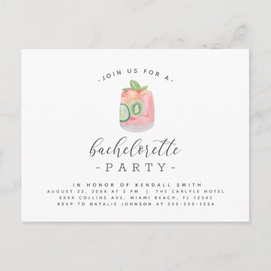 Watercolor Cocktail Minimalistische Meisjesuitnodi Briefkaart (Voorkant)