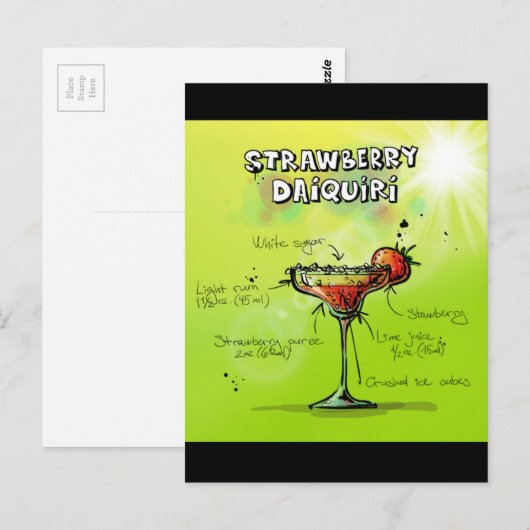 Watercolor Cocktail Recept Briefkaart (Voorkant / Achterkant)