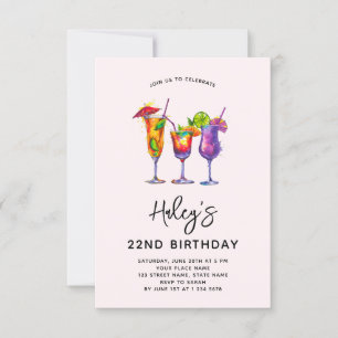 Watercolor Cocktails 22ste Verjaardagsfeestje Kaart