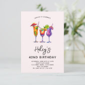 Watercolor Cocktails 42e Verjaardagsfeestje Kaart (Staand voorkant)