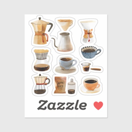 Watercolor Coffee Brewing Tools & Aesthetic Coffee Sticker (Vel)