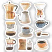 Watercolor Coffee Brewing Tools & Aesthetic Coffee Sticker (Voorkant)