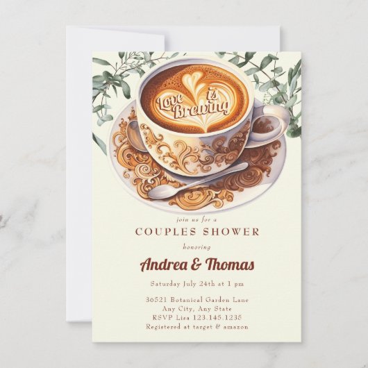 Watercolor Coffee | Uitnodiging voor koppel bruisf (Voorkant)