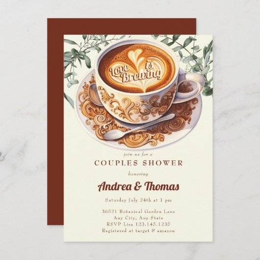 Watercolor Coffee | Uitnodiging voor koppel bruisp (Voorkant / Achterkant)