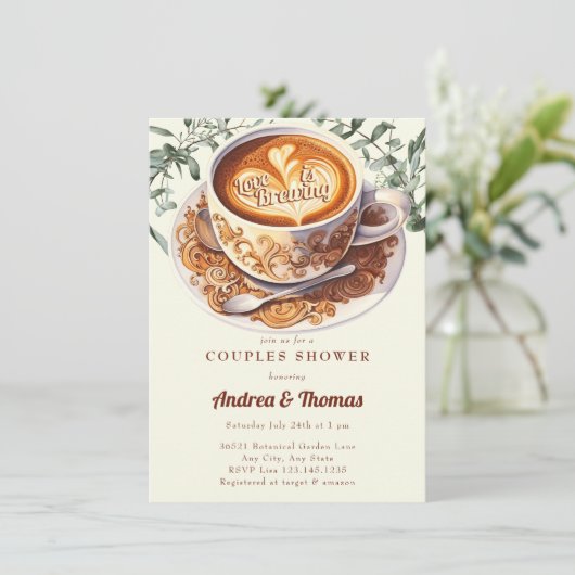 Watercolor Coffee | Uitnodiging voor koppel bruisp (Staand voorkant)