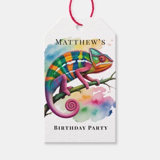 Watercolor Colorful Chameleon Birthday Party Cadeaulabel (Voorkant)