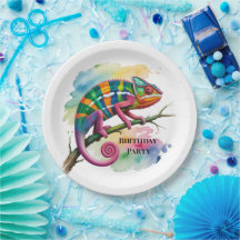 Watercolor Colorful Chameleon Birthday Party