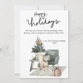 Watercolor Comfy Cozy Stoel Plat Kerstkaart (Voorkant)