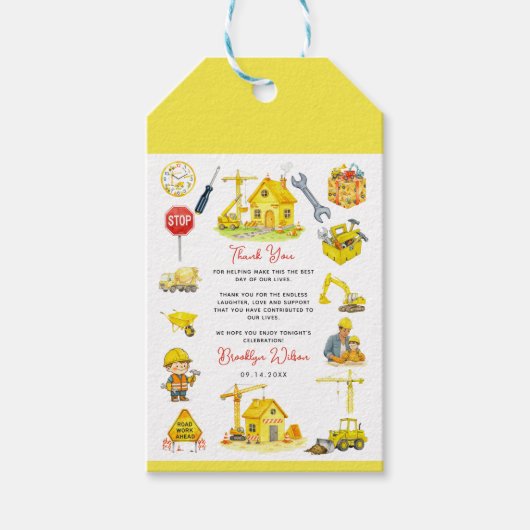 Watercolor Construction 2nd Birthday Cadeaulabel (Voorkant)