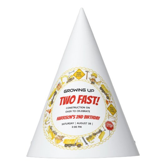 Watercolor Construction 2nd Birthday Party Feesthoedjes (Voorkant)