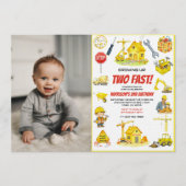 Watercolor Construction 2nd Birthday Party Kaart (Voorkant)