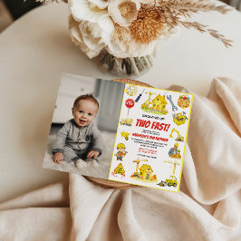 Watercolor Construction 2nd Birthday Party Kaart