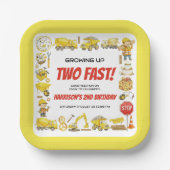 Watercolor Construction 2nd Birthday Party Papieren Bordje (Voorkant)