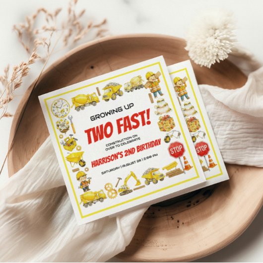 Watercolor Construction 2nd Birthday Party Servet