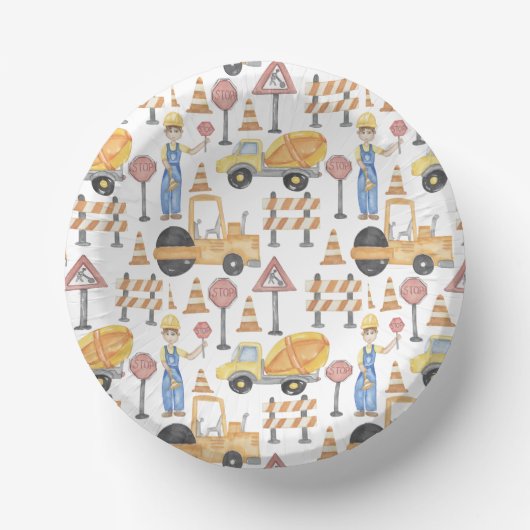 Watercolor Construction Themed Birthday Party Papieren Kommen (Voorkant)