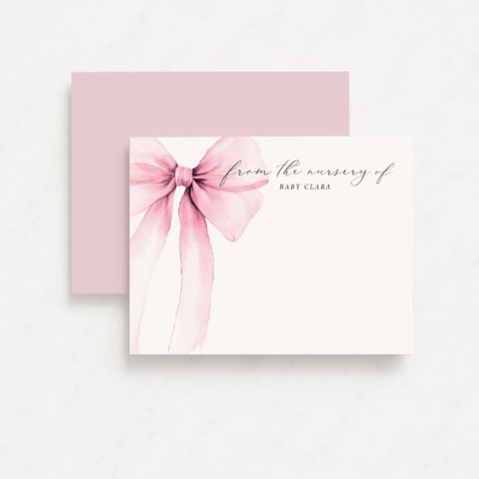 Watercolor Coquette Big Pink Bow Nursery Note Card Kaart