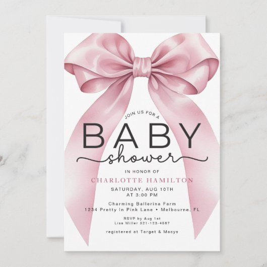 Watercolor Coquette Boog Baby Shower Uitnodiging – (Voorkant)