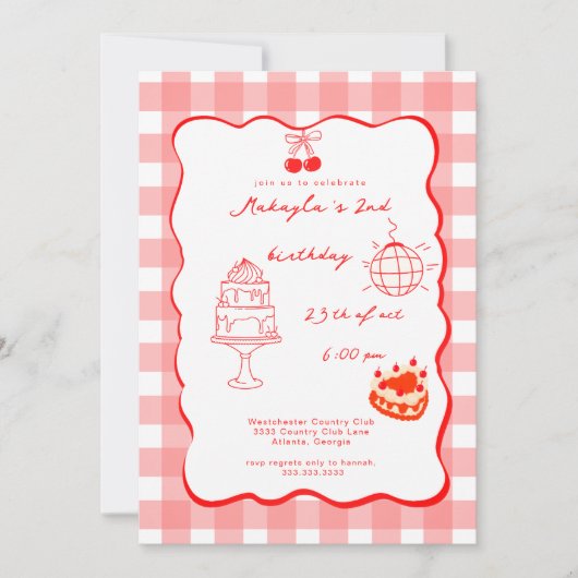 Watercolor Coquette Cherry 2nd Birthday Kaart (Voorkant)