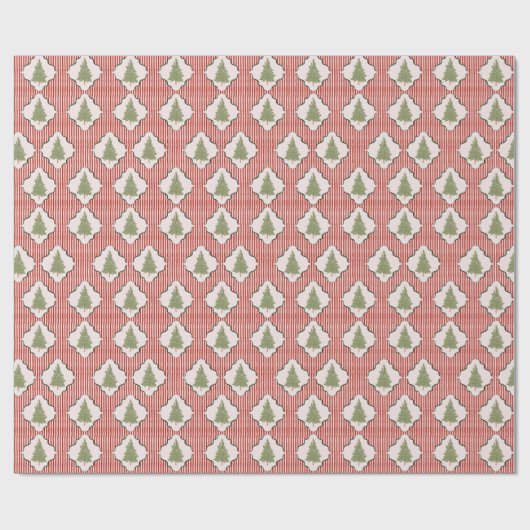 Watercolor Coquette Christmas Tree Striped Pattern Cadeaupapier (Vlak)