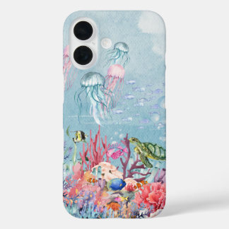 Watercolor coral ocean iPhone 16 hoesje