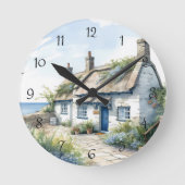 Watercolor Cornwall Cottage aan Zee Wandklok (Voorkant)
