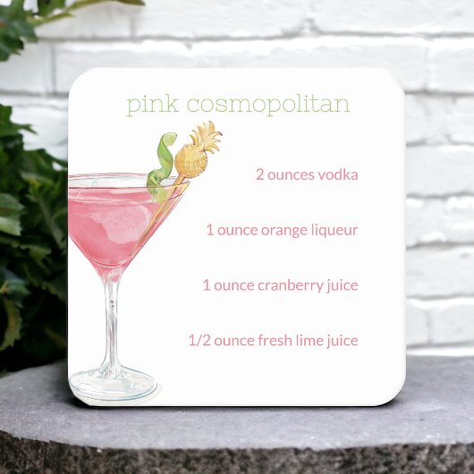 Watercolor Cosmopolitan Cocktail Recept Kartonnen Onderzetters