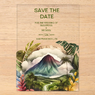 Watercolor Costa Rica Bestemming Trouwdag Save The Acryl Uitnodigingen