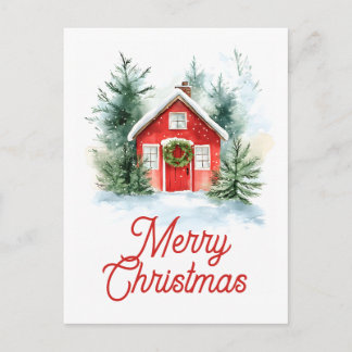 Watercolor Cottage Christmas Card Feestdagenkaart