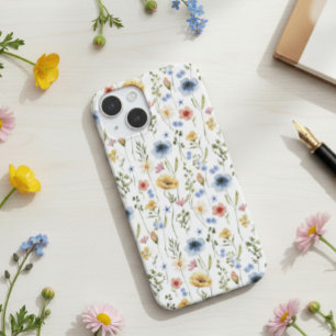 Watercolor Cottagecore Blauw Geel Roze Wilde Bloem Case-Mate iPhone 14 Hoesje