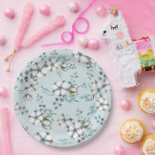 Watercolor Cotton Flowers and Eucalyptus Papieren Bordje (Feest)