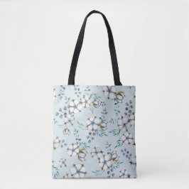 Watercolor Cotton Flowers and Eucalyptus Tote Bag